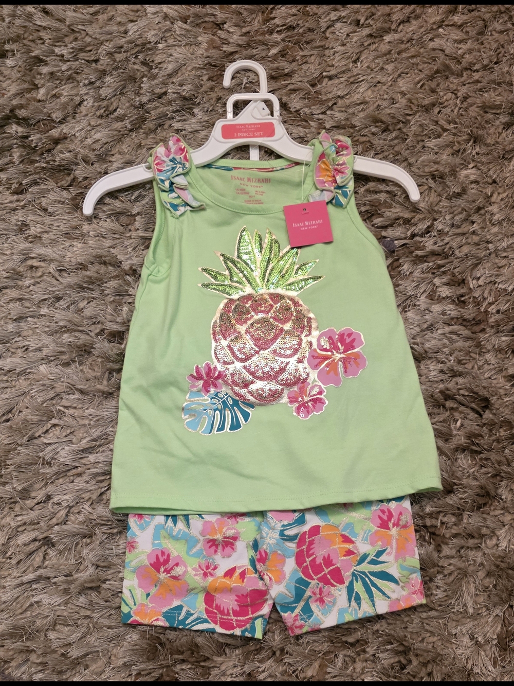 Isaac Mizrahi Girls Light Green Pineapple Tank & Floral Shorts Set